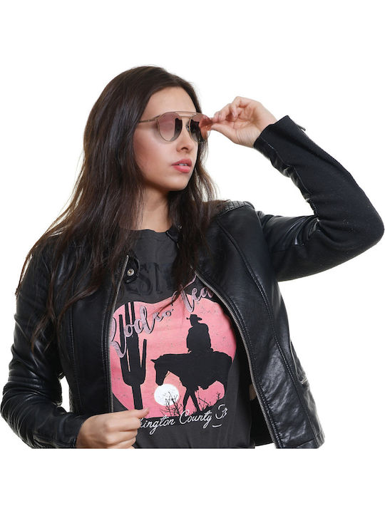 Web Unisex Sonnenbrille mit Gold Metall Gestell und Rosa Spiegel Linse