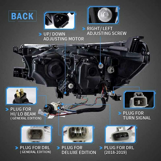 Front Lights Toyota Hilux Revo with Dynamic Start DRL & Black Flashers with Motor 15-19 2 Pieces