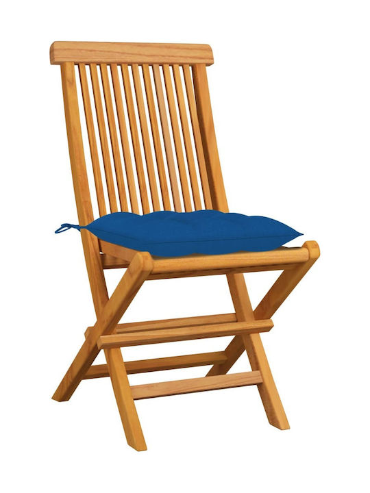 Καρέκλα Εξωτερικού Χώρου Ξύλινη Teak / Μπλε με Μαξιλάρι 4τμχ 47x60x89εκ.