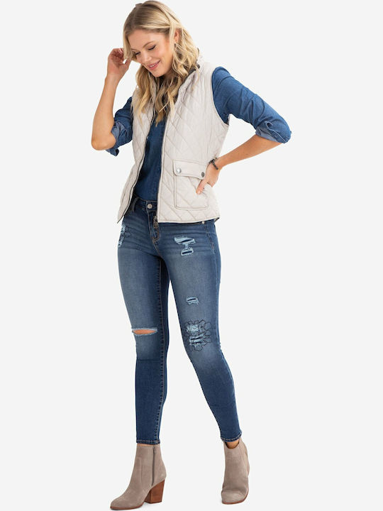 Kurz Damen Ärmellos Puffer Jacke Beige