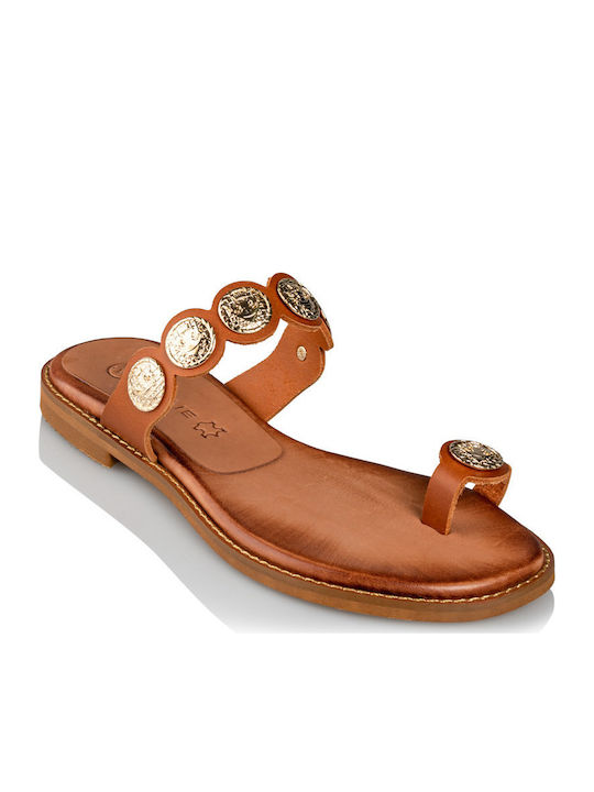 Envie Shoes Leather Women's Flat Sandals In Brown Colour