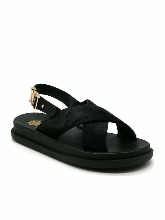 Utopia Sandals Leather Women's Flat Sandals in Black Color