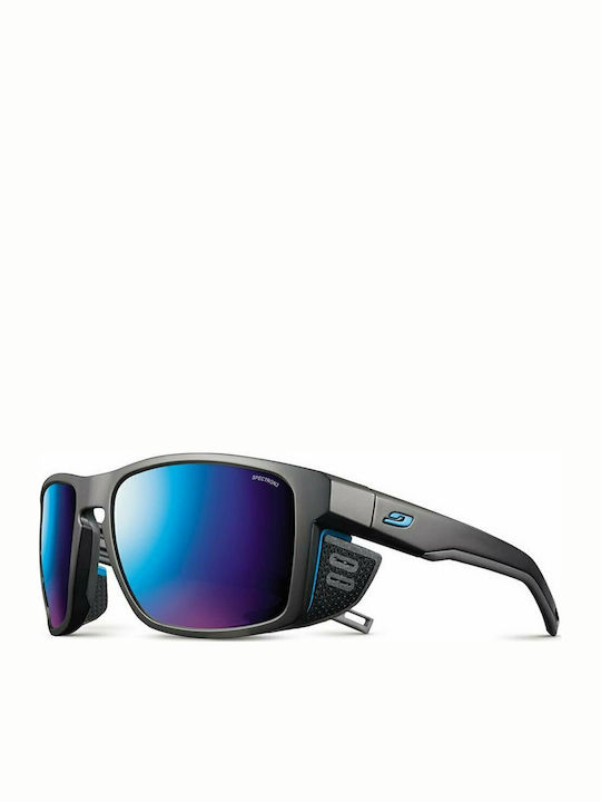 Julbo Shield Men's Sunglasses with Black Plastic Frame and Blue Mirror Lens