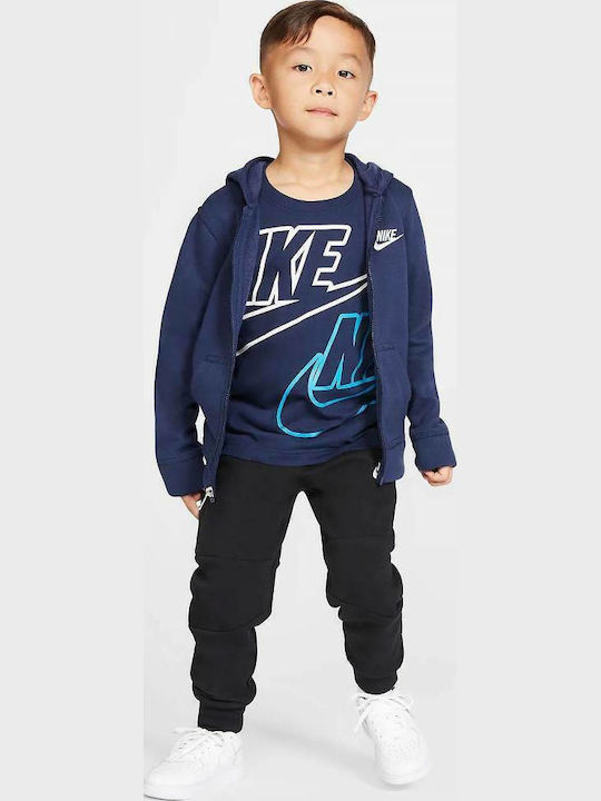 Fleece Kinder-Sweatshirt Strickjacke mit Kapuze und Taschen Blau