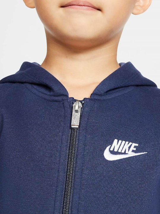 Fleece Kinder-Sweatshirt Strickjacke mit Kapuze und Taschen Blau