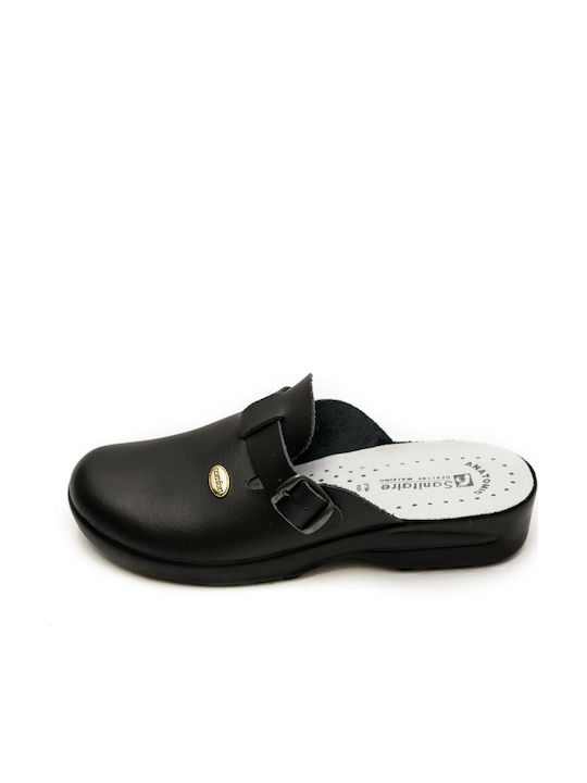 Sanitaire Damen Leder Holzschuhe Anatomisch Schwarz