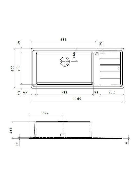 Apell Linear Plus Drop-In Sink Inox Satin W100xD50cm Silver