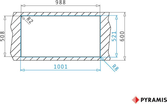Pyramis Olynthos 1B 1D RH Ένθετος Inox Brushed Μ100xΠ52cm Ασημί