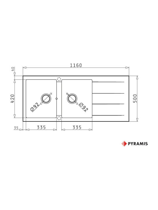 Pyramis Athlos 2B 1D 070039611 Drop-In Sink Synthetic Granite W116xD50cm Carbon