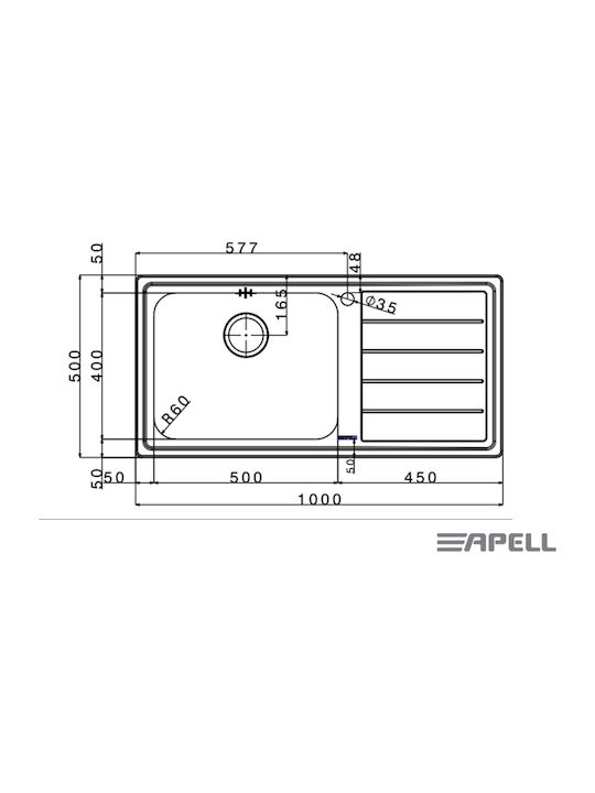 Apell Linear 8515L 8515-110L Drop-In Sink Inox Satin W100xD50cm Silver