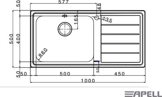 Apell Linear 8515L Ένθετος Inox Σατινέ Μ100xΠ50cm Ασημί