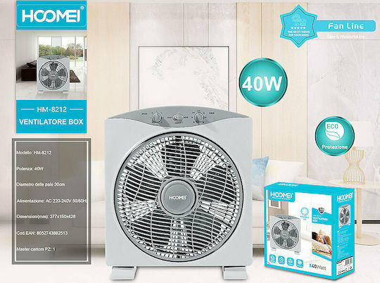 Hoomei Box Fan 40W Fan Diameter 30cm White