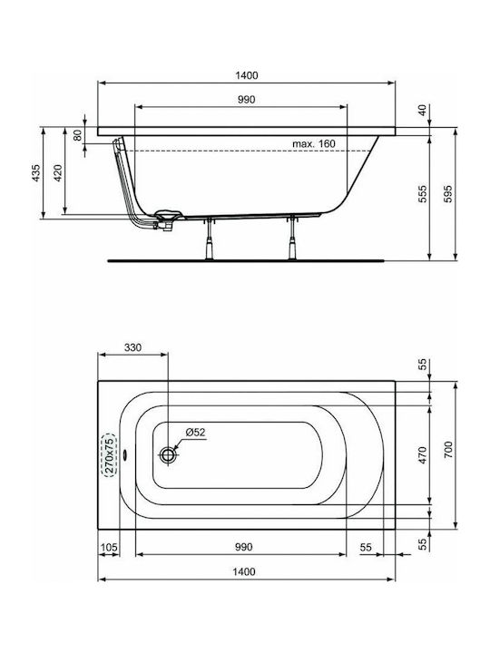 Ideal Standard Acrylic Bathtub 140x70cm