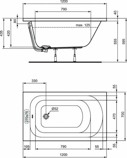 Ideal Standard Μπανιέρα Ακρυλική 120x70cm