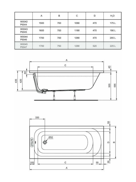 Ideal Standard Cadă de baie Acrilic 170x75cm