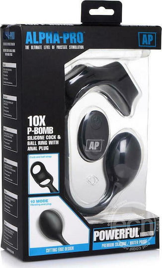 XR Alpha Pro 10X P Ring Cock Silicone with Anal Plug Black