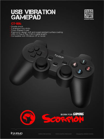 Marvo GT-006 Ενσύρματο Gamepad για PC Μαύρο