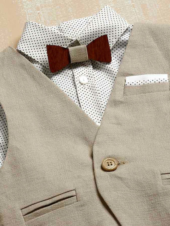 Lollipop Boys Baptism Suit with Vest 5pcs Beige
