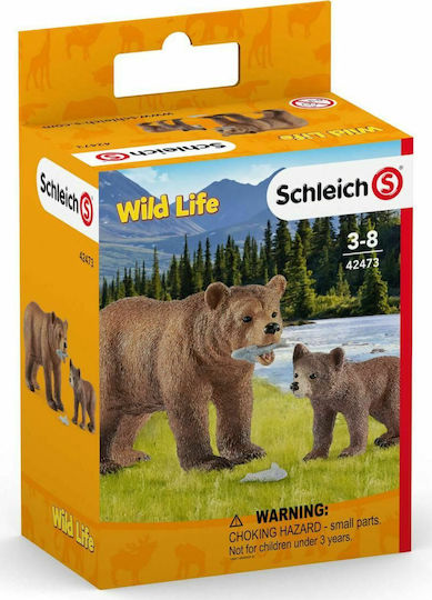 Schleich-S Miniature Toy Grizzly Bear Mother With Cub 7cm