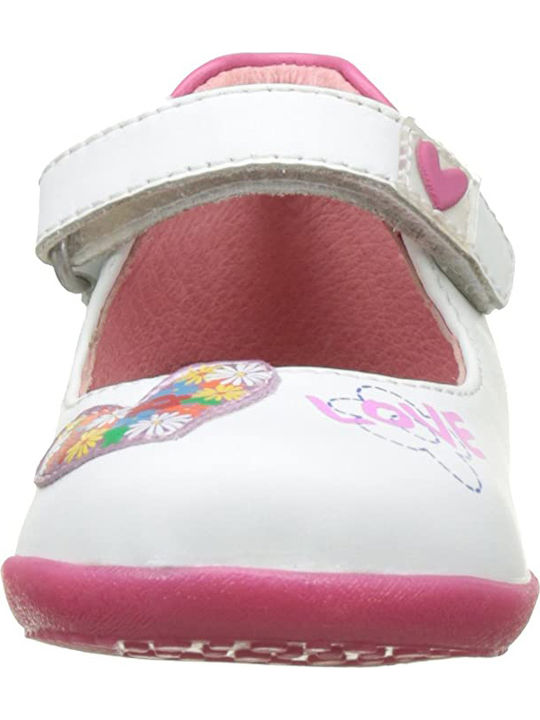Kids Leather Ballerinas with Hoop & Loop Closure White