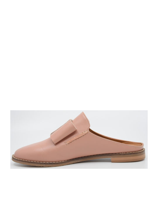 Chaniotakis 1160 Leder Mules mit Wohnung Absatz in Rosa Farbe