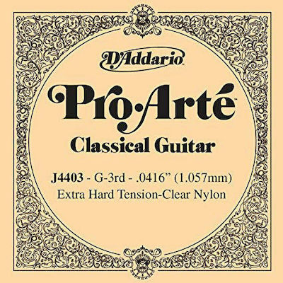 Daddario Single Nylon String for Classic Guitar Pro-Arté Classical Single 3rd Extra Hard Tension .0416"