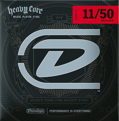 Dunlop Set Vernickelter Stahl Saiten für E-Gitarre Heavy Core Electric Guitar Strings 11 - 50"