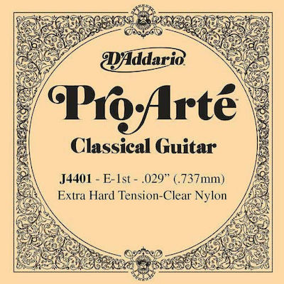 Daddario Corză Nylon Individuală pentru Chitară clasică Pro-Arté Classical Single Tensiune suplimentară mare, Nylon clar, al doilea .0333"