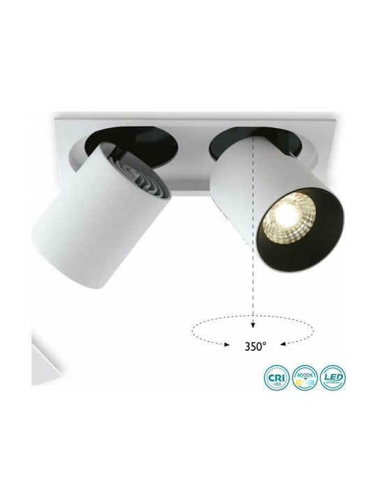 Fan Europe Outsider2x15m Παραλληλόγραμμο Μεταλλικό Χωνευτό Σποτ με Ενσωματωμένο LED και Φυσικό Λευκό Φως Λευκό 10x18.4εκ.