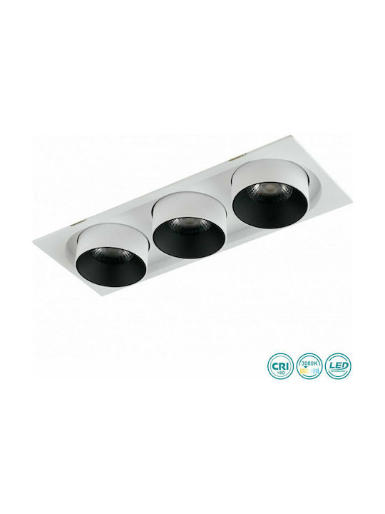 Fan Europe Outsider3x15c Παραλληλόγραμμο Μεταλλικό Χωνευτό Σποτ με Ενσωματωμένο LED και Θερμό Λευκό Φως Λευκό 27x10εκ.