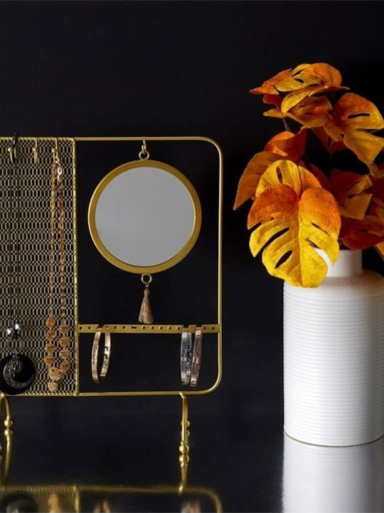 The Home Deco Factory HD5074 Σταντ Κοσμημάτων Μεταλλικό με Καθρέφτη Χρυσό 30x30x35.5cm