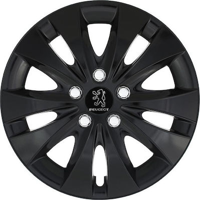 Jestic Car Hubcap Set Storm X with Peugeot Emblem 15" 4pcs Black