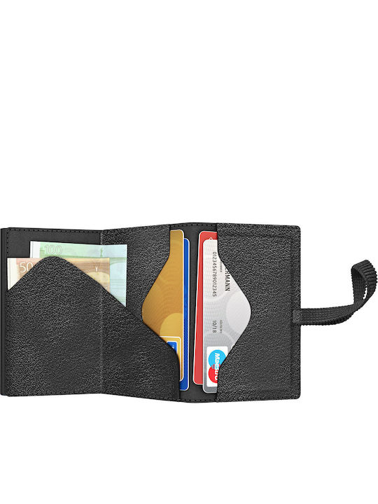 Click Slide Strap Δερμάτινο Ανδρικό Πορτοφόλι Καρτών με Μηχανισμό Slide Μαύρο