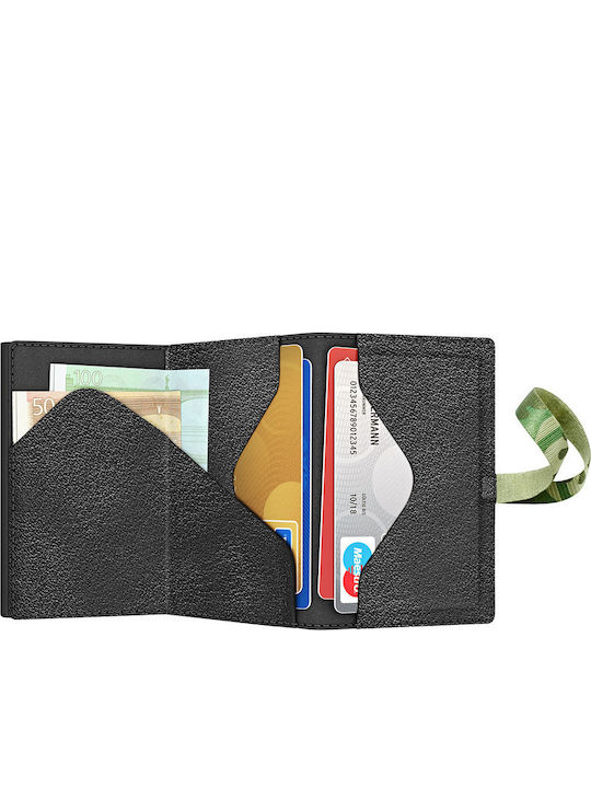 Click & Slide Leather Men's Wallet Cards with RFID and Slide Mechanism Black