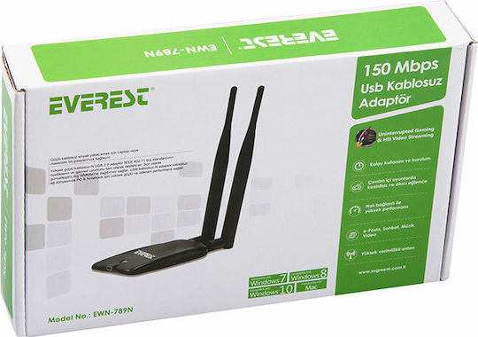 Neta Everest EWN-789N Αντάπτορας Δικτύου USB με Ασύρματη Σύνδεση Wi-Fi 150Mbps και Αποσπώμενη Κεραία