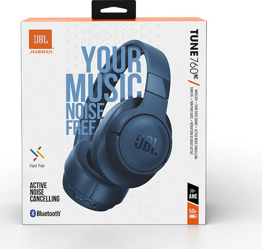 JBL Tune 760NC Wireless / Wired Over Ear Headphones with 35 hours of Operation and Quick Charge Blue