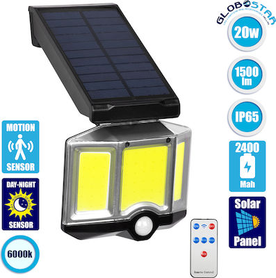 GloboStar Wasserdicht Solar LED Flutlicht 20W Kaltweiß 6000K mit Bewegungssensor IP65