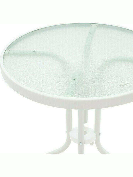 Watson Outdoor Dinner Free Standing Table with Glass Surface and Metal Frame White 60x60x70cm