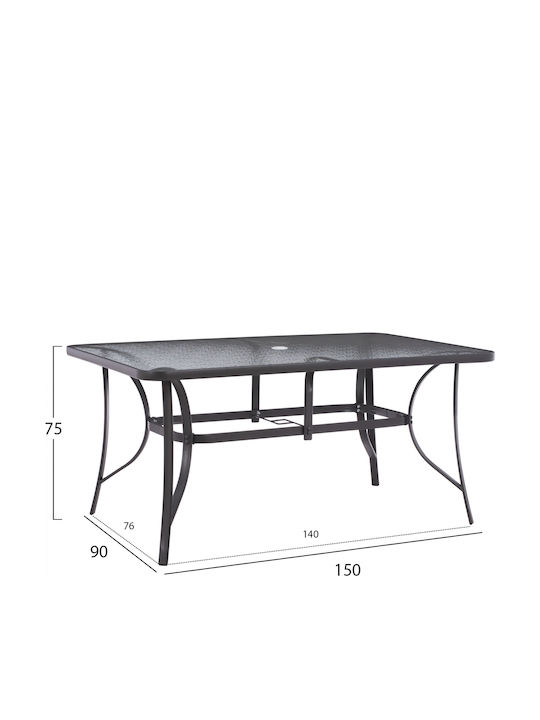 Маса Външно Пространство Метален със Стъклена Повърхност Bruno Сив 150x90x75бр