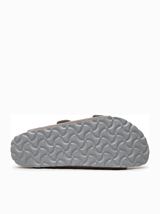 Arizona Soft Footbed Suede Leather Women's Flat Sandals Anatomic in Gray Color Narrow Fit