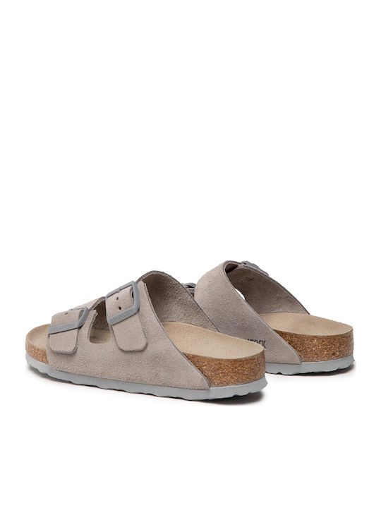 Arizona Soft Footbed Suede Leather Women's Flat Sandals Anatomic in Gray Color Narrow Fit