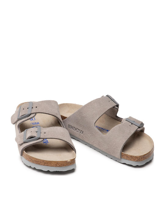 Arizona Soft Footbed Suede Leather Women's Flat Sandals Anatomic in Gray Color Narrow Fit