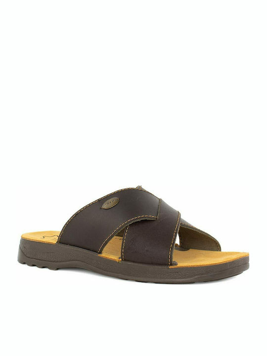 Pyramis T-123L Men's Leather Sandals Brown