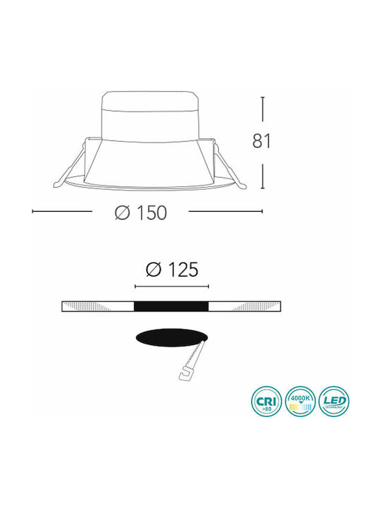 Fan Europe Round Metallic Recessed Spot with Integrated LED and Natural White Light Silver 15x15cm. 1pcs
