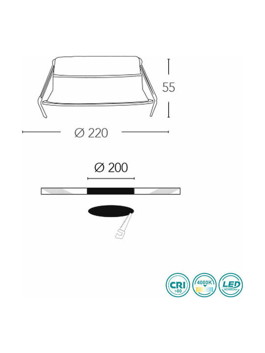 Fan Europe Xantomr220 Spot Rotund Metalic De Tavan Cu LED Încorporat Și Lumină Alb Natural Alb 22x22cm
