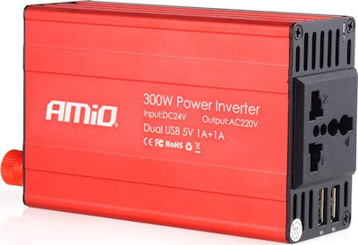 AMiO Inverter Αυτοκινήτου PI04 300W για Μετατροπή 12V DC σε 230V AC με 2xUSB /AM