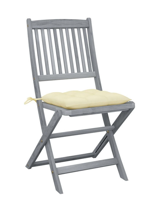 Καρέκλα Εξωτερικού Χώρου Ξύλινη Γκρι / Λευκό Κρεμ με Μαξιλάρι 6τμχ 48.5x57x91εκ.