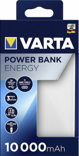Varta Energy Power Bank 10000mAh с 2 USB-A порта и USB-C порт Бял