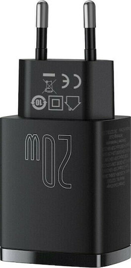 Baseus Charger Without Cable with USB-A Port and USB-C Port 20W Power Delivery / Quick Charge 3.0 Blacks (Compact)