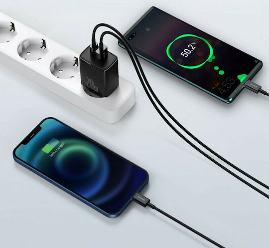Baseus Charger Without Cable with USB-A Port and USB-C Port 20W Power Delivery / Quick Charge 3.0 Blacks (Compact)